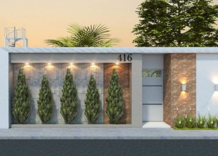 fachada de muro com jardim
