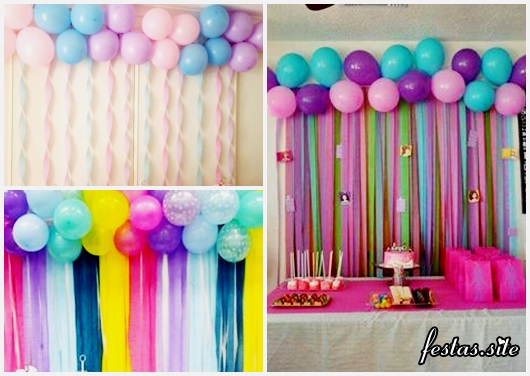 passo a passo cortina torcida papel crepom balões