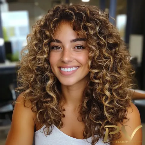 cabelo cacheado com luzes