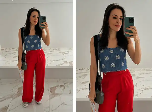 ideias de looks com calça vermelha para o dia a dia