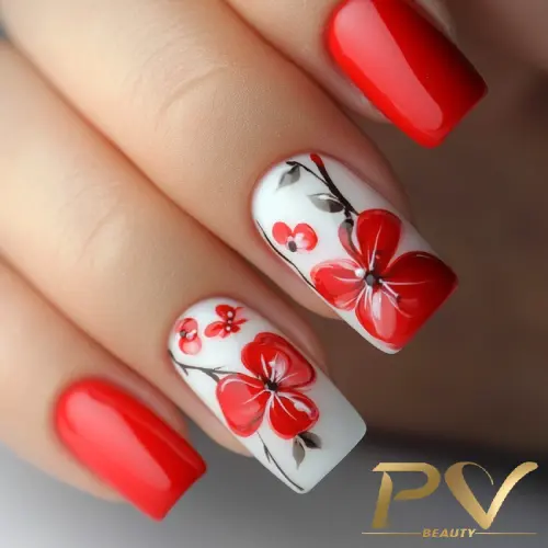 unhas vermelhas cereja decoradas