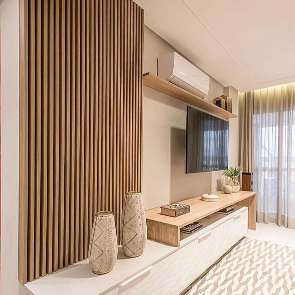 ideias decoração sala ripado madeira