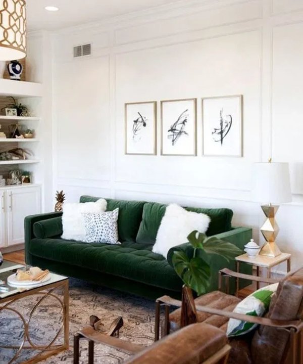 ideias decoração verde dourado sala estar quarto