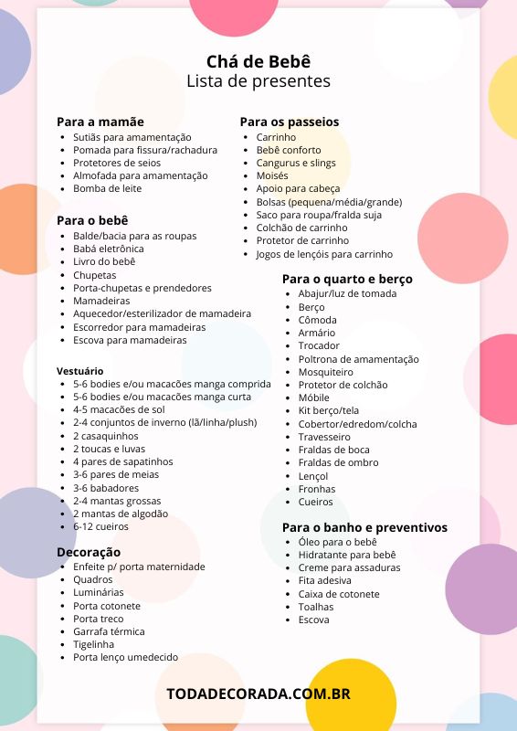 lista para chá de cozinha