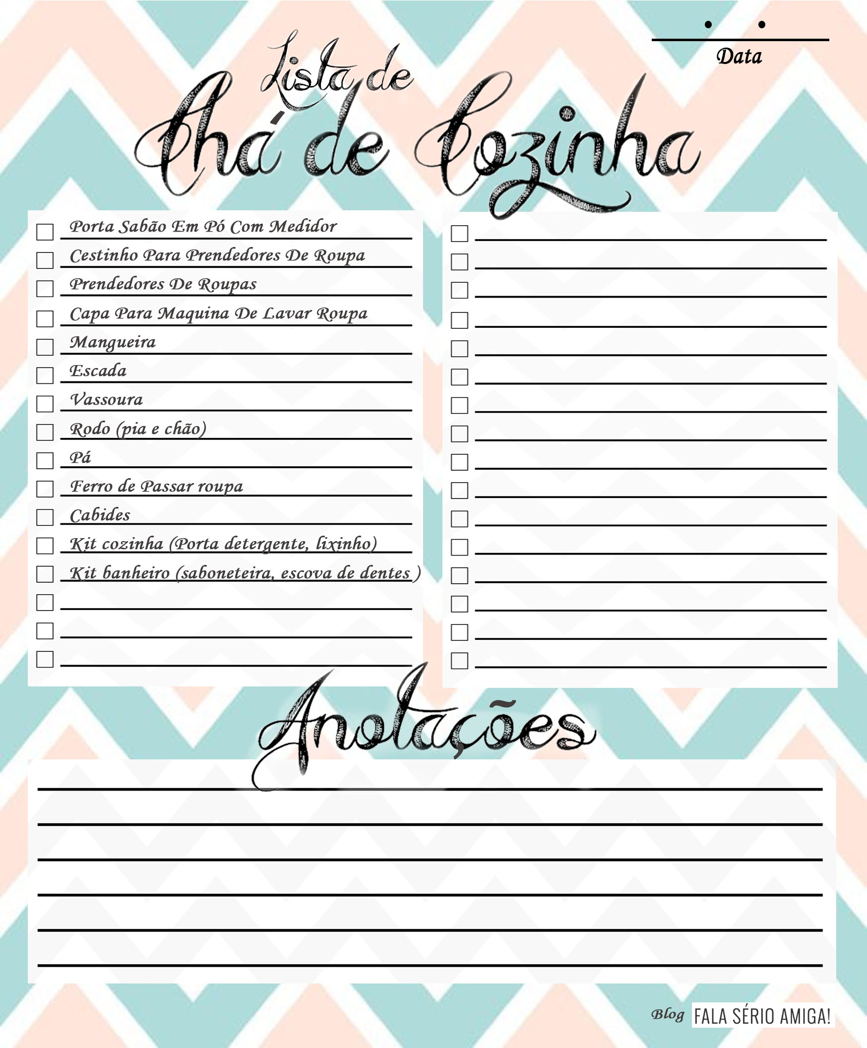 lista para chá de cozinha