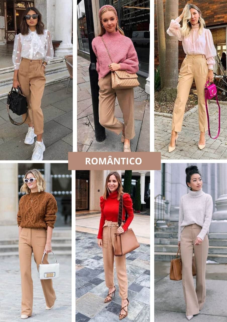 look com calça de linho bege