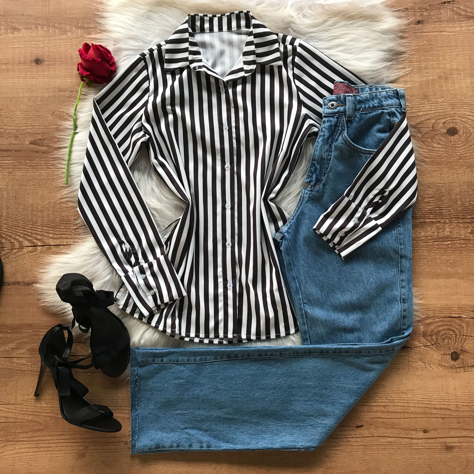 Camisa listrada feminina manga longa