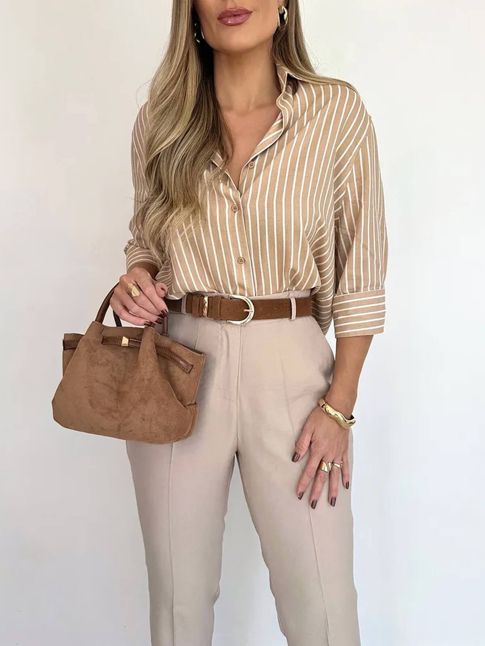 Camisa listrada feminina manga curta