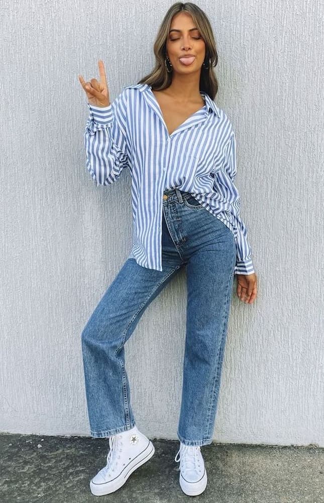 Camisa listrada feminina manga longa