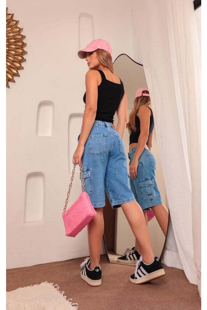 bermuda jeans feminina estilosa