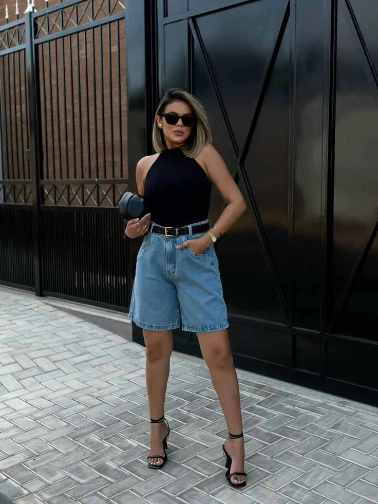 bermuda jeans feminina elegante