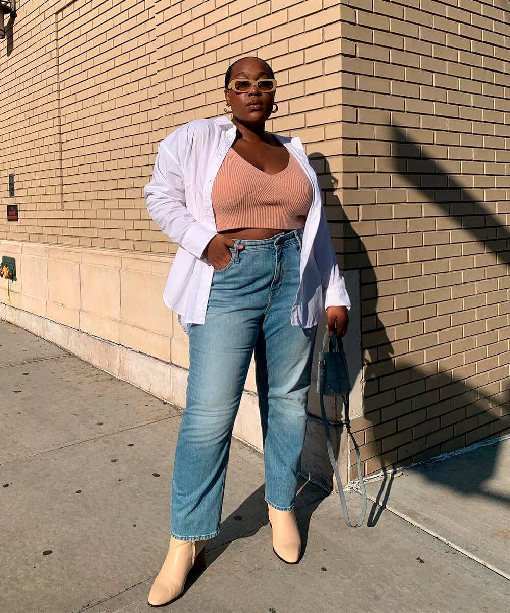 look com calça pantalona e camisa