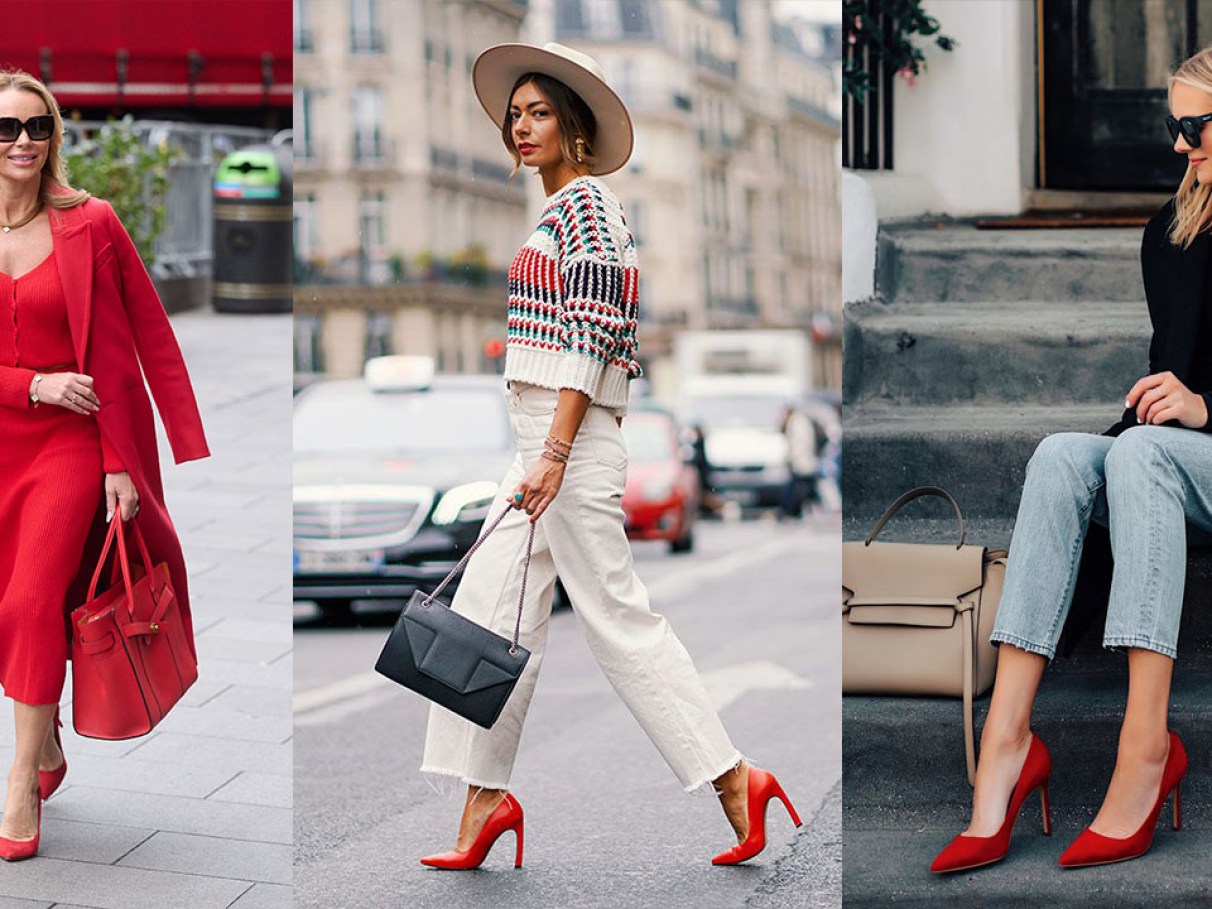 look com sapato vermelho e jeans