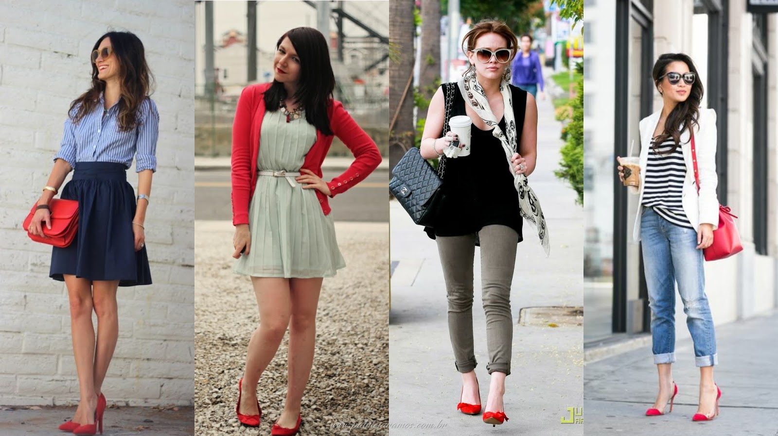 look navy com sapato vermelho