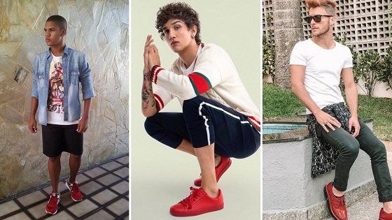 look com sapato vermelho e jeans