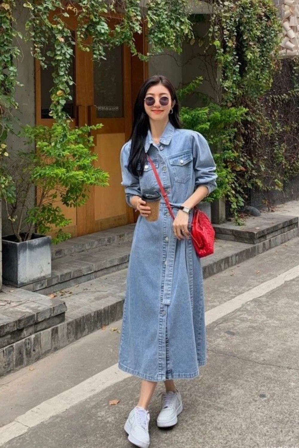 look com vestido jeans longo