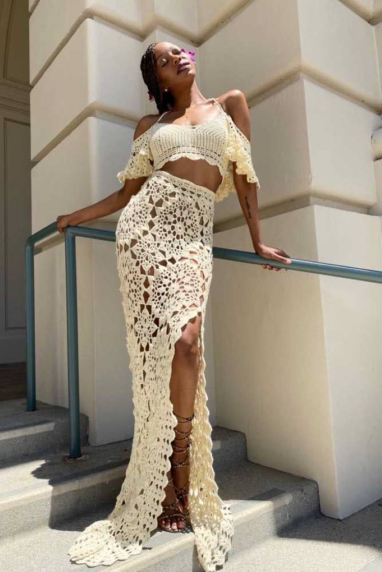 conjunto de crochê para festival