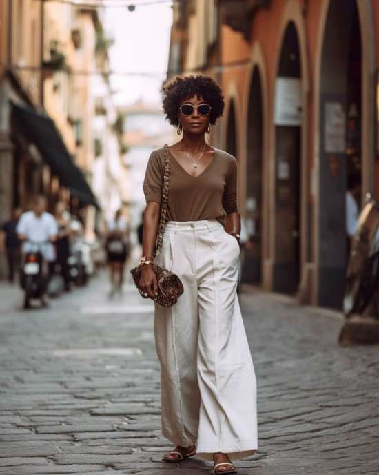 look marrom e branco