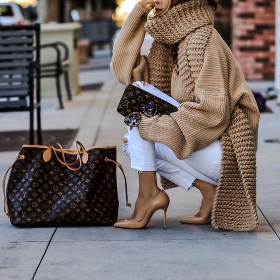 look marrom e branco