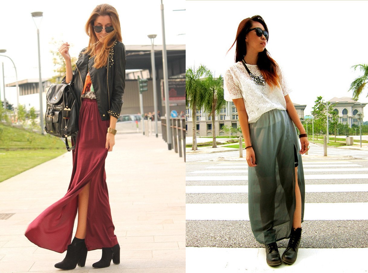 ideias de looks saia longa e bota