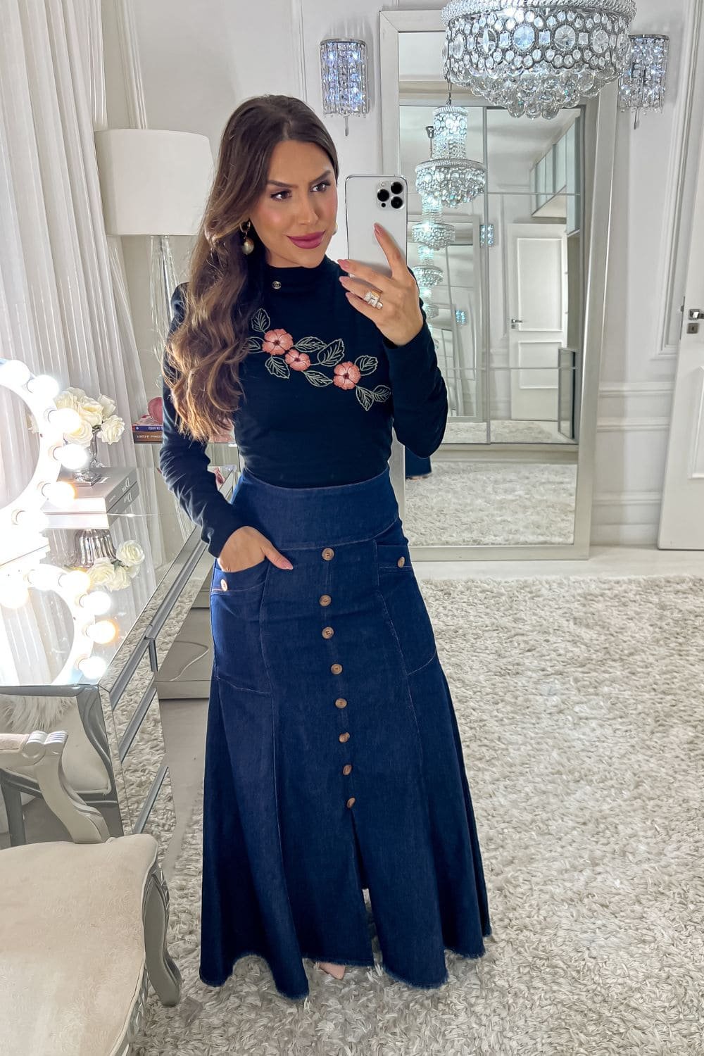 saia floral longa com bota