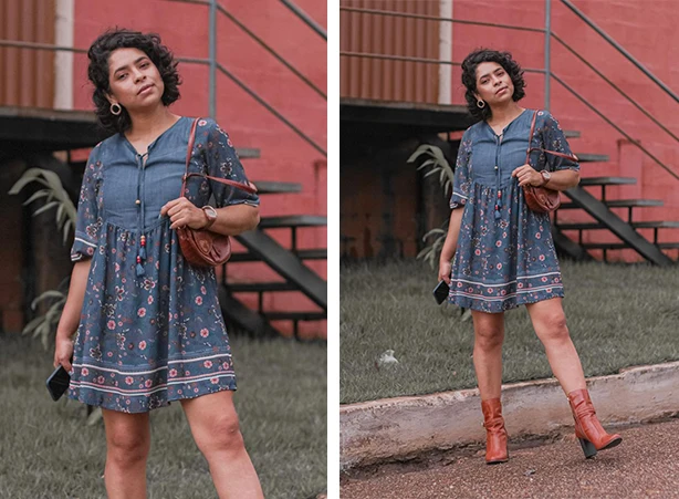 look vestido bota cano curto