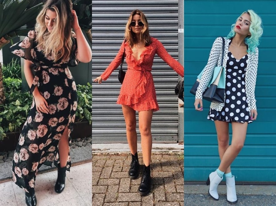 vestido curto com bota cano curto