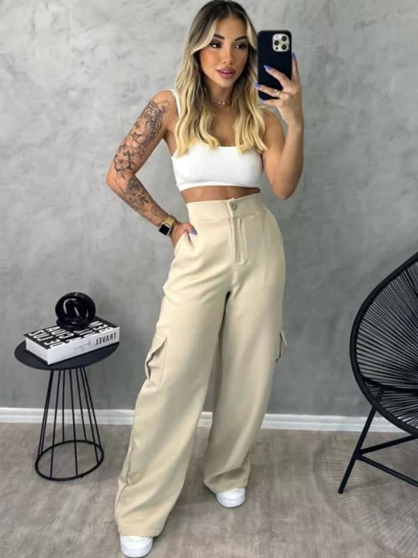 calça cargo bege informal