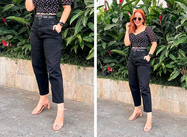 calça jeans preta com blazer
