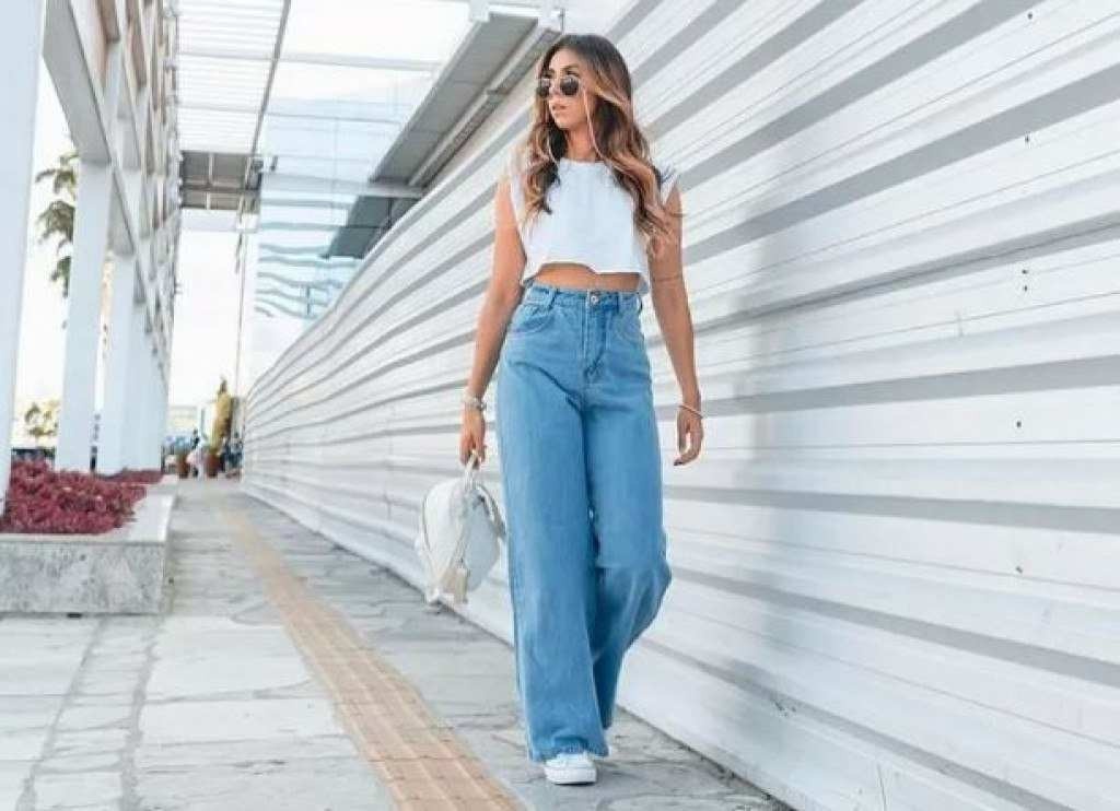 como usar calça jeans wide leg