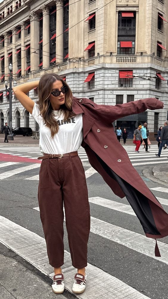 calça marrom feminina looks