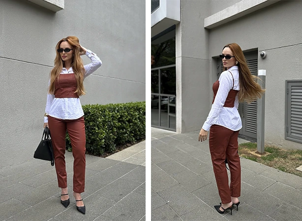 looks com calça marrom e tênis