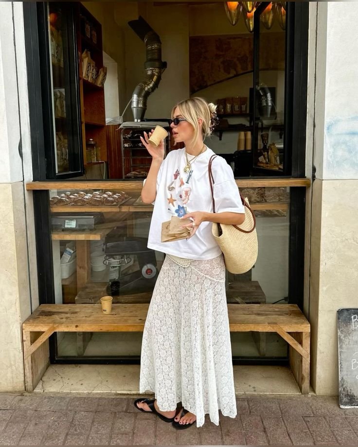 looks com saia branca