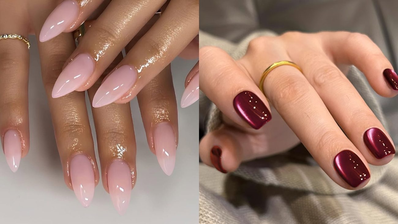 unhas gel branco leitoso vs rosa suave
