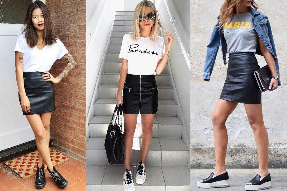 como combinar saia couro midi com bota over knee