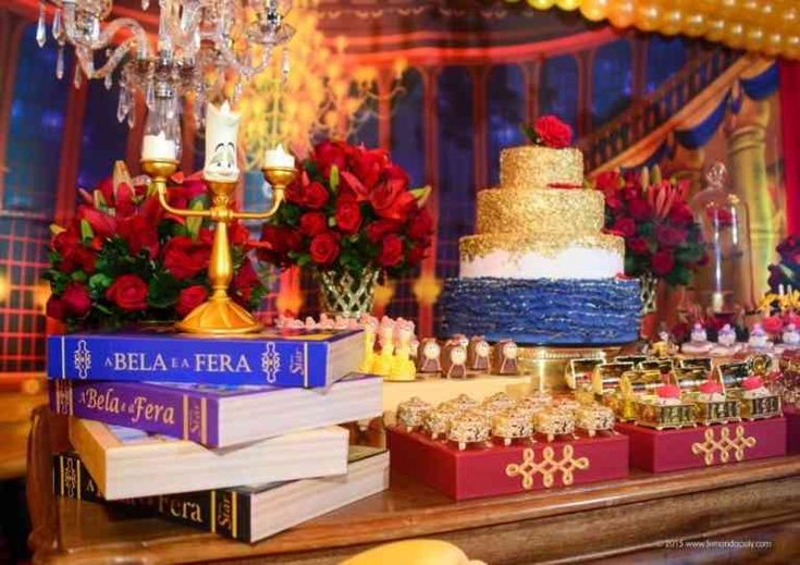 mesa de doces bela e a fera 15 anos detalhes