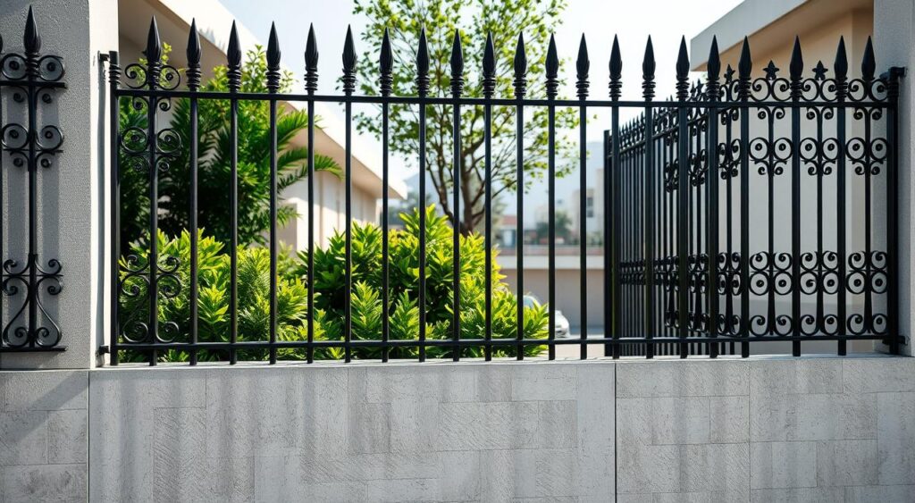 Muro com grade e jardim vertical