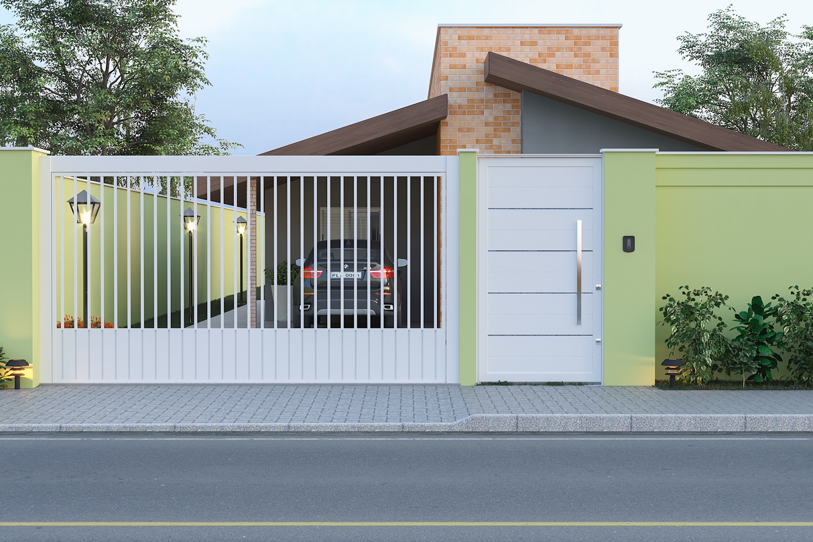 muro simples com portão de grade