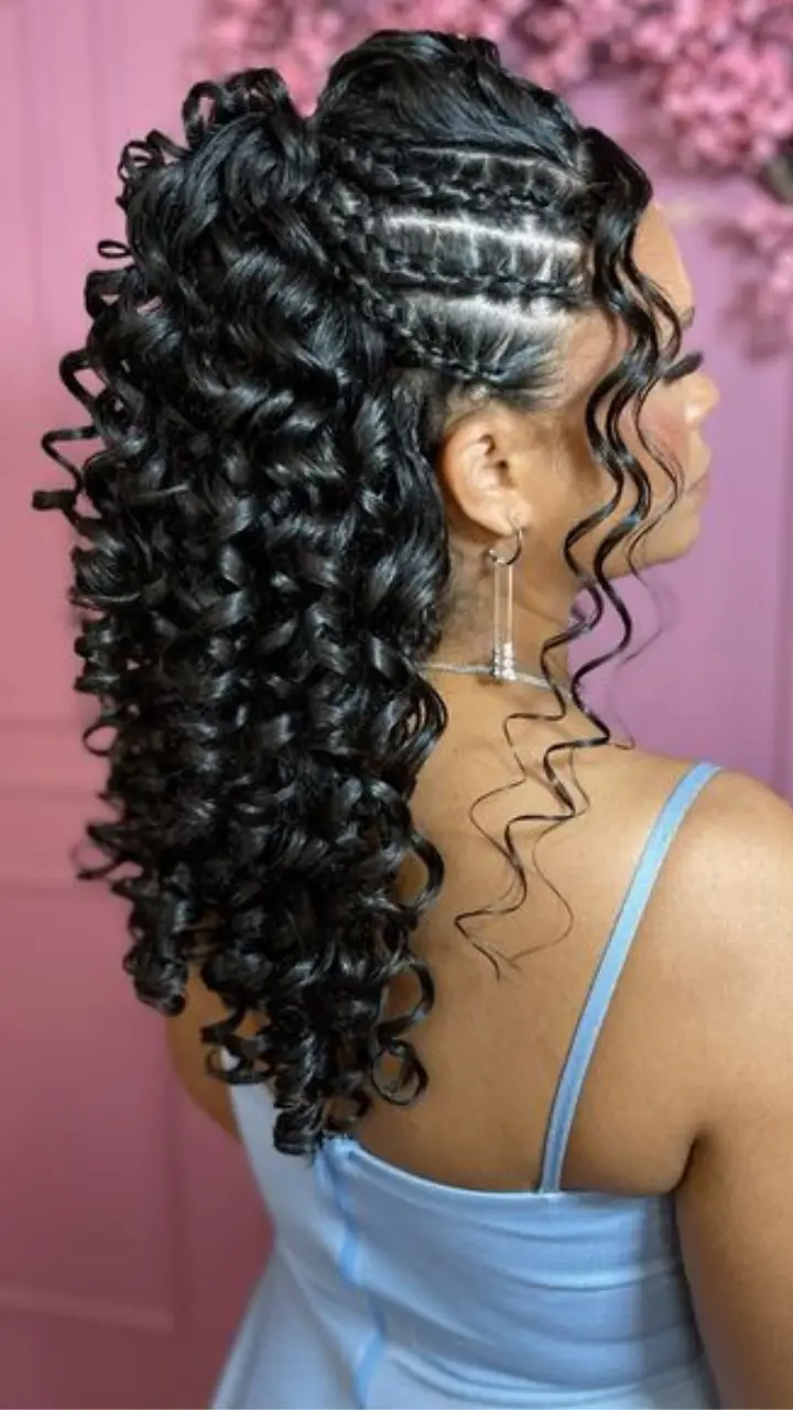 penteados com coque cabelo cacheado longo