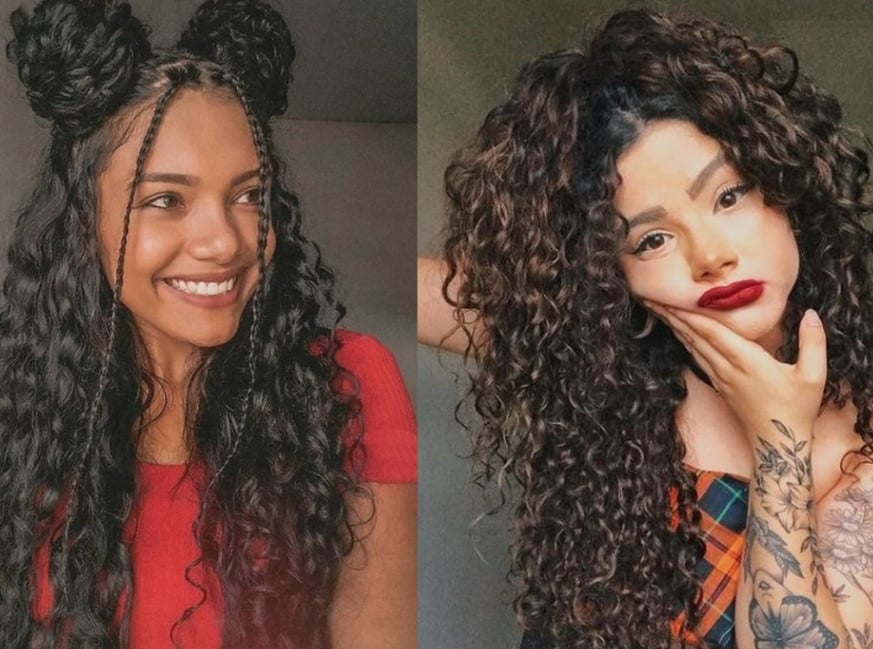 penteados com trança cabelo cacheado longo