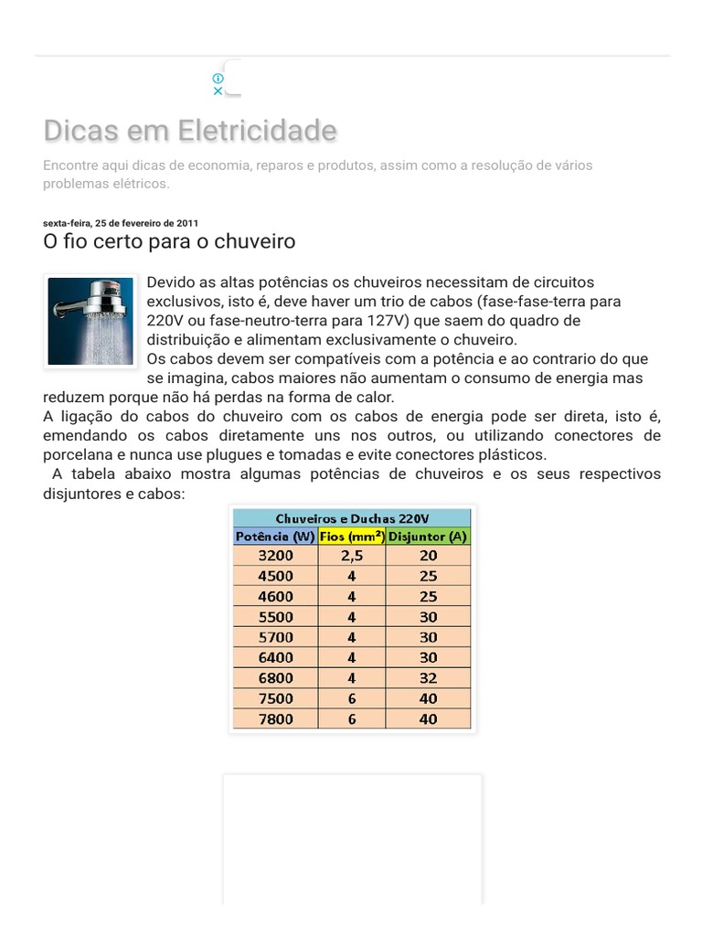 Como escolher o disjuntor correto para seu chuveiro