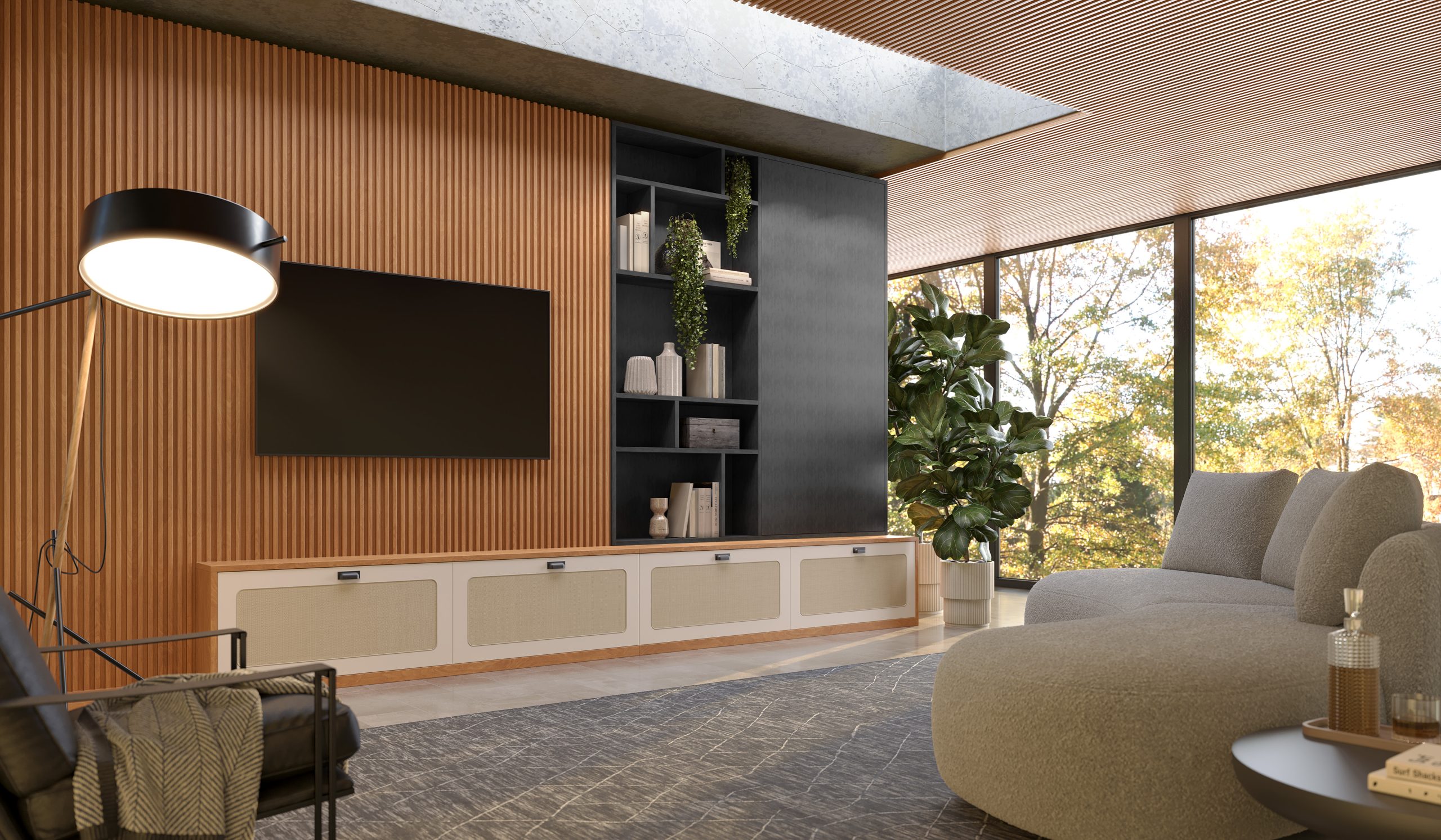 ideias de painel ripado para sala de tv