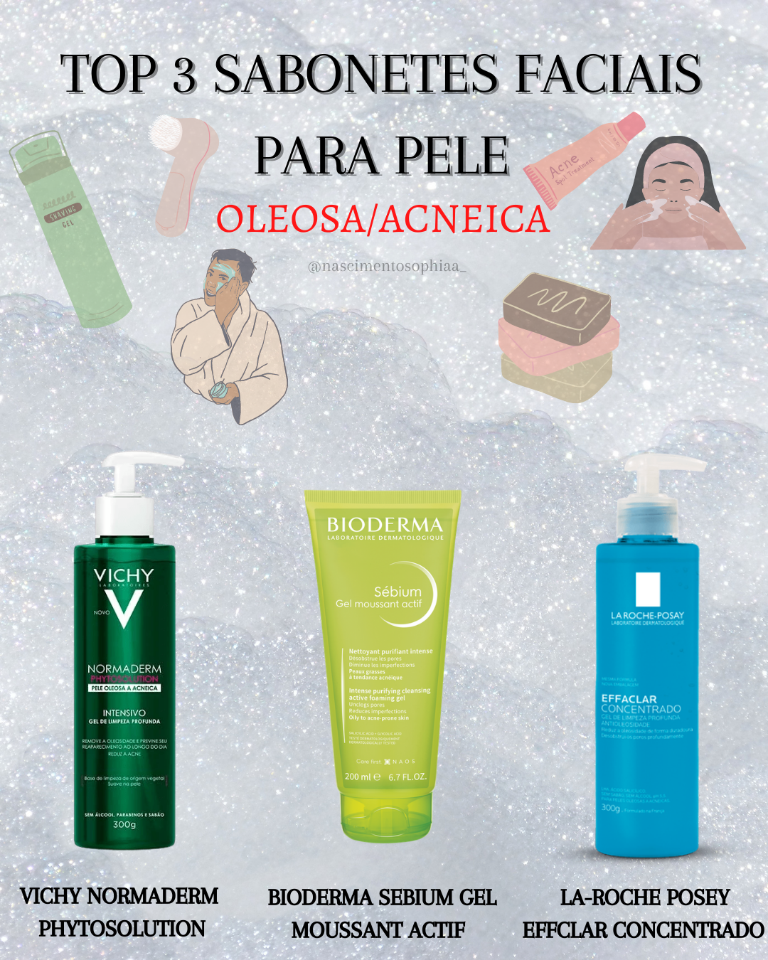 Ingredientes chave em géis de limpeza para acne
