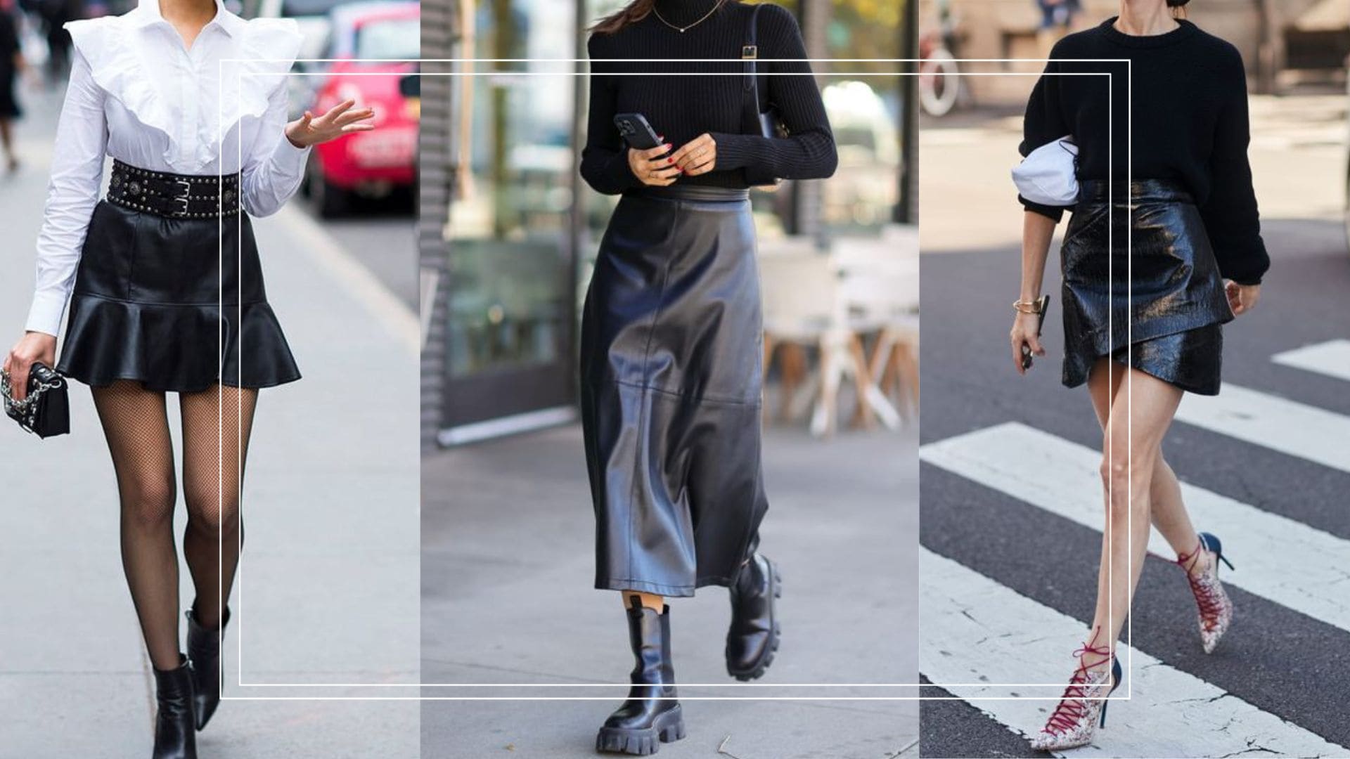 looks inspiração saia de couro preta