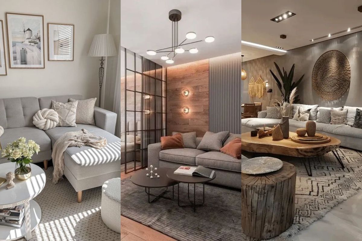 sala com sofá cinza decoração