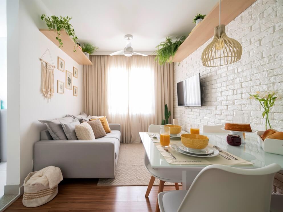 decoração sala pequena integrada cozinha