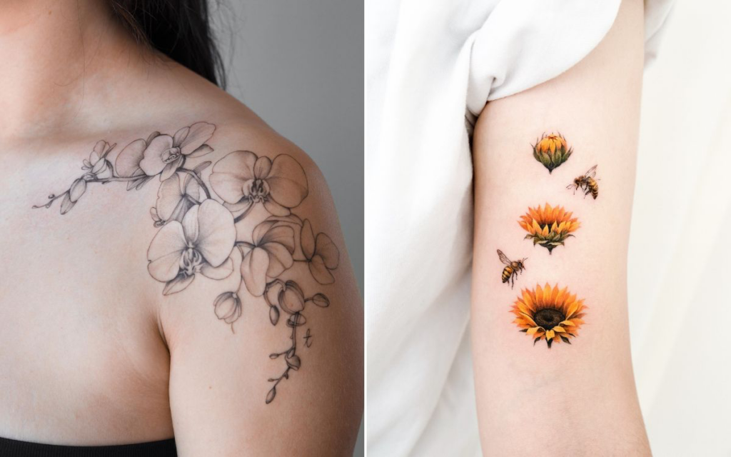 tatuagem de flor no ombro