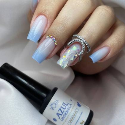 unha azul marmorizada gel