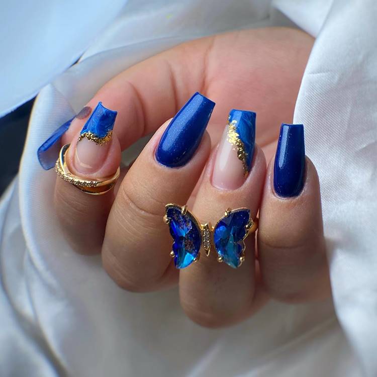 unha azul metalizada gel