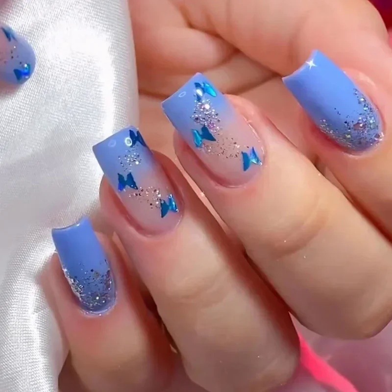 unha azul marmorizada gel